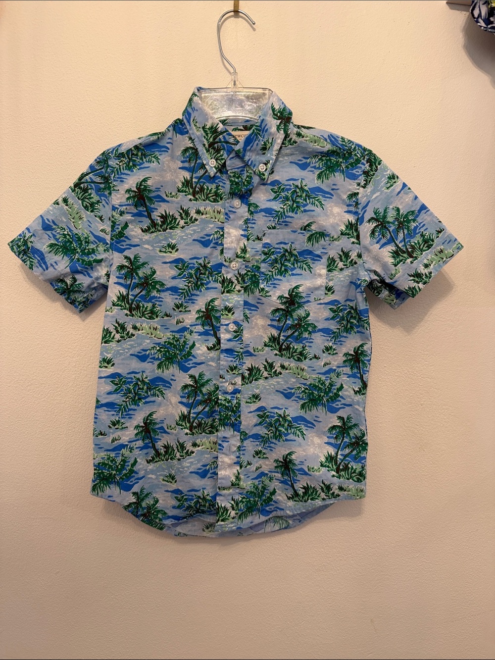 Crewcuts Short-Sleeve Blue Tropical Print Button-Up Shirt